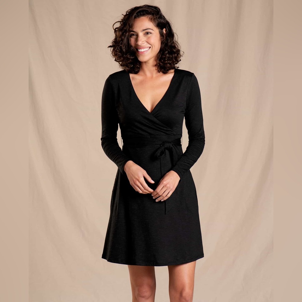 Toad and Co Cue Wrap Dress Black Long Sleeve Midi